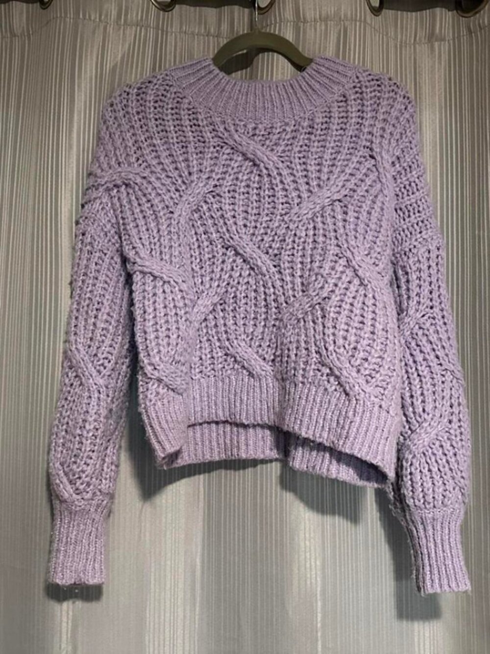Lavender Cable Knit Cropped Chunky Oversized Sweater